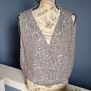 Sequin Sleeveless Wrap Top